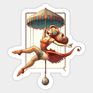 Circus girl give show on flying trapeze Sticker